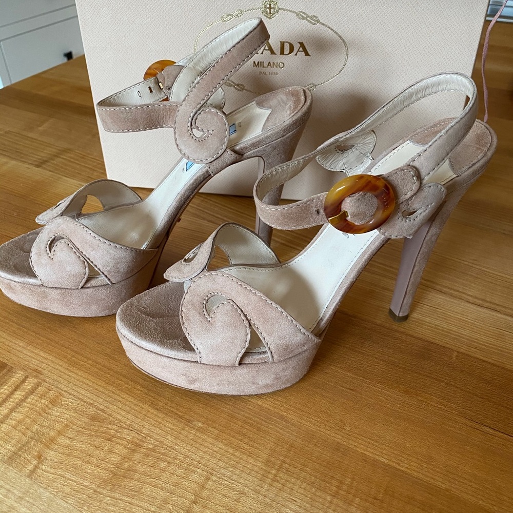 PRADA NUDE SUEDE HEELS